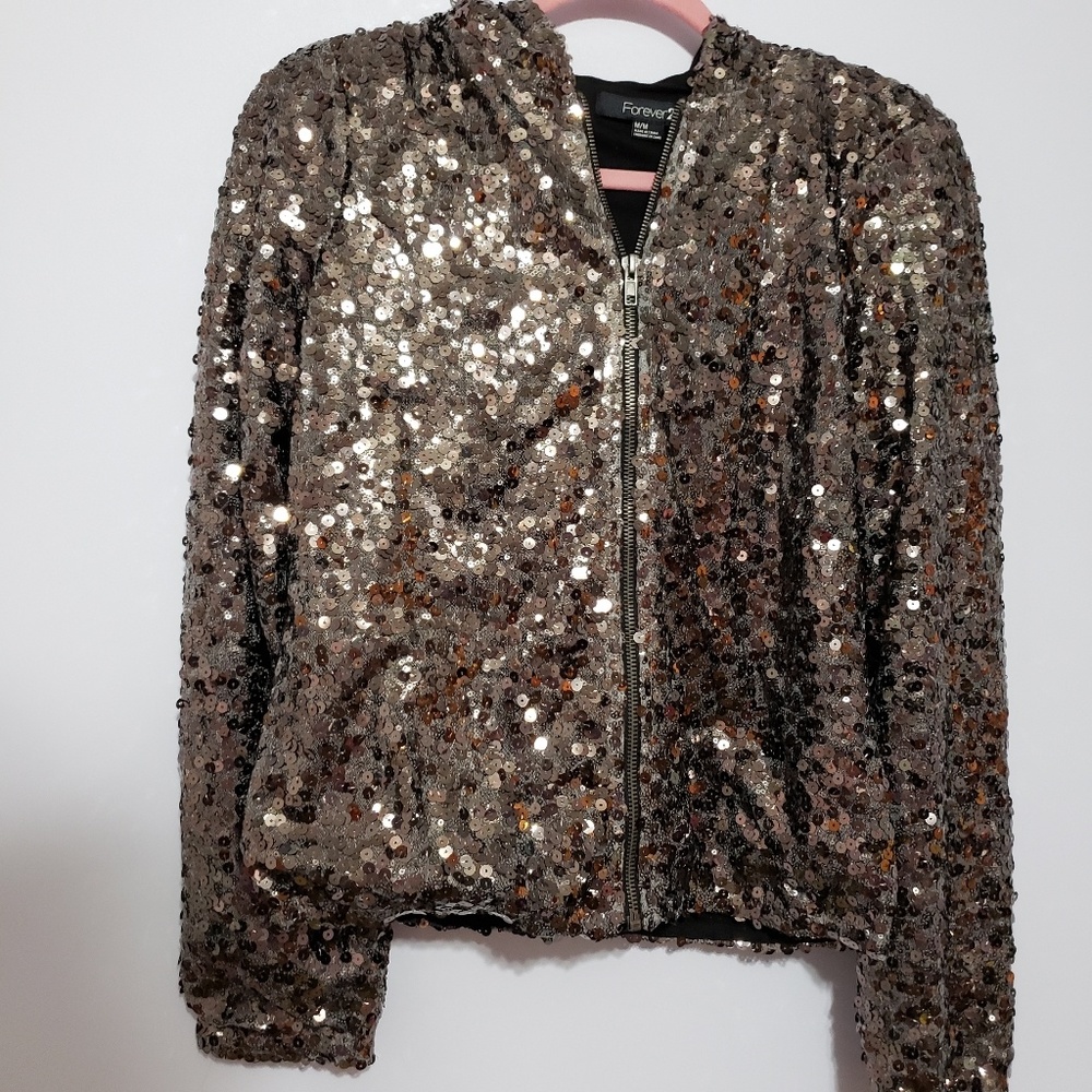 Zip Up Sequin Bronze Forever 21 hoodie.